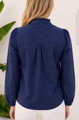 Notch Neck Cotton Poplin Blouse | Navy