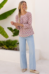 Lou Blouse | Cream/Pink/Green
