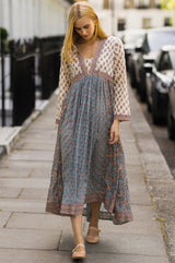 Toula Dress | Ecru/Blue