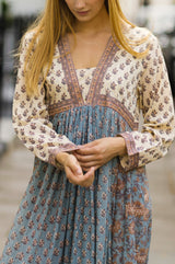 Toula Dress | Ecru/Blue