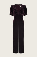 Anais Velvet V-Neck Jumpsuit | Aubergine