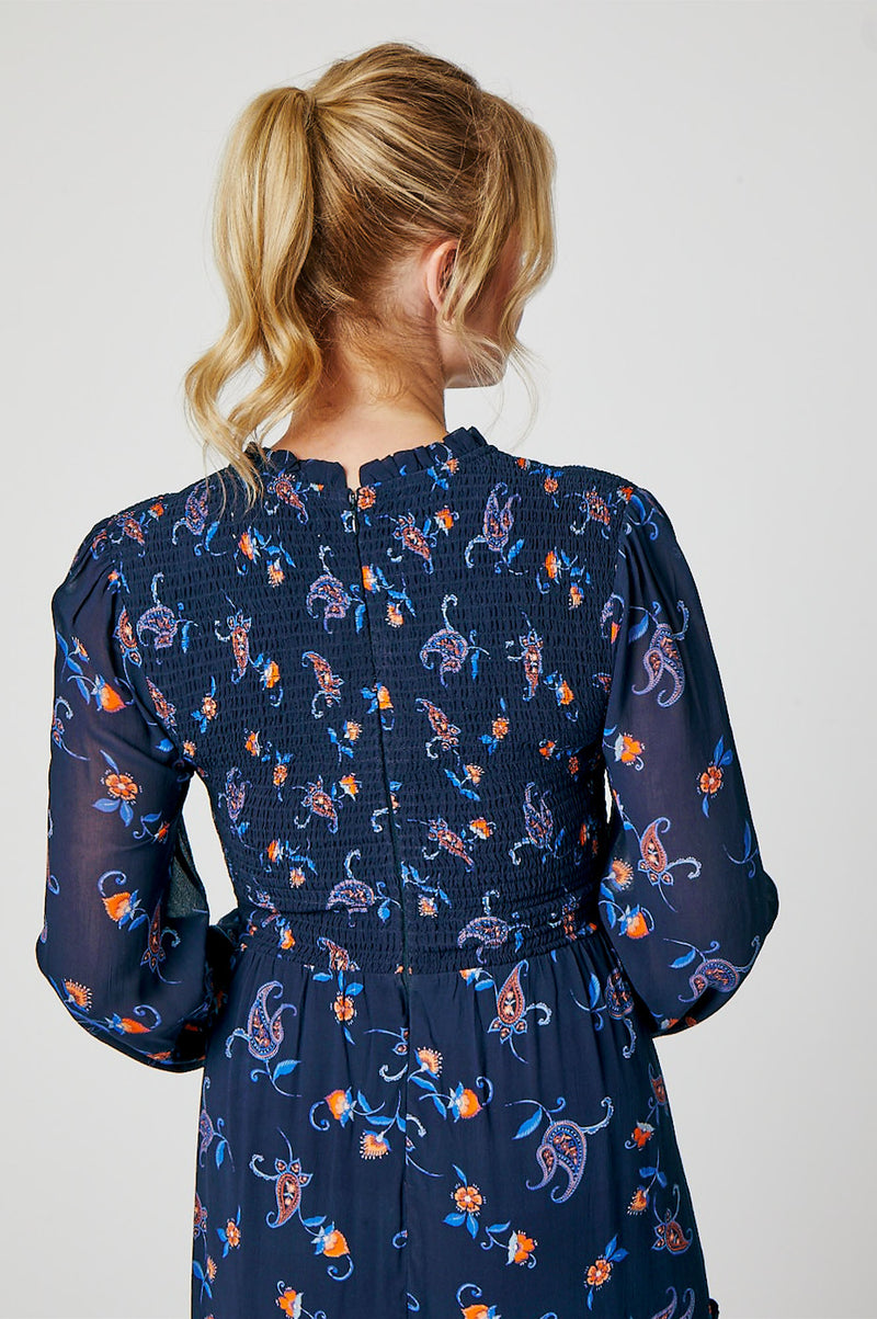 Arabelle Dress | Budding Paisley Navy/Orange