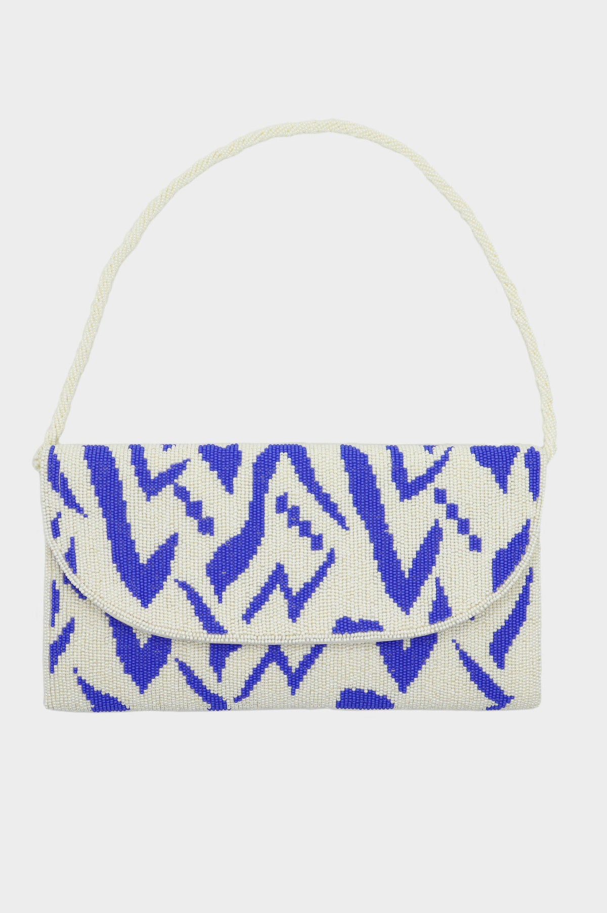 Aspiga Ladies Ethical Beaded Clutch Bag | Blue/White Aspiga Ladies Ethical Beaded Clutch Bag | Blue/White