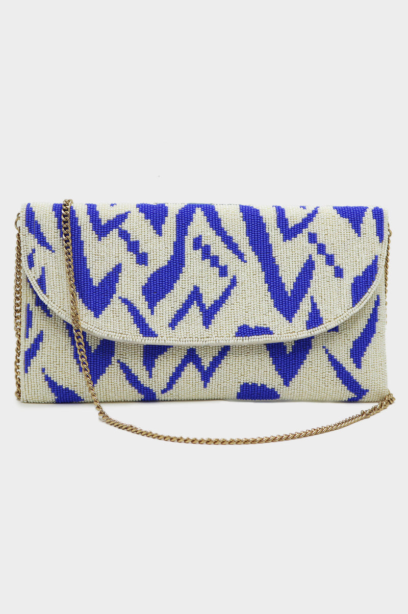 Beaded Clutch Bag | Blue/White