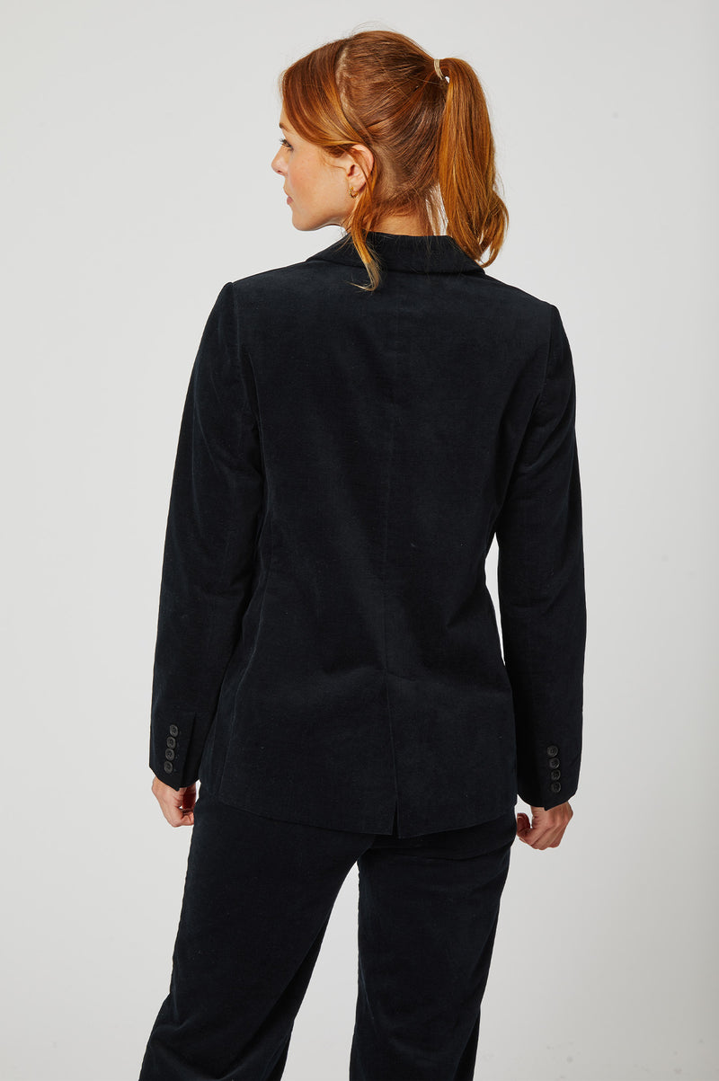 Single Breasted Cotton Stretch Velvet Jacket | Black