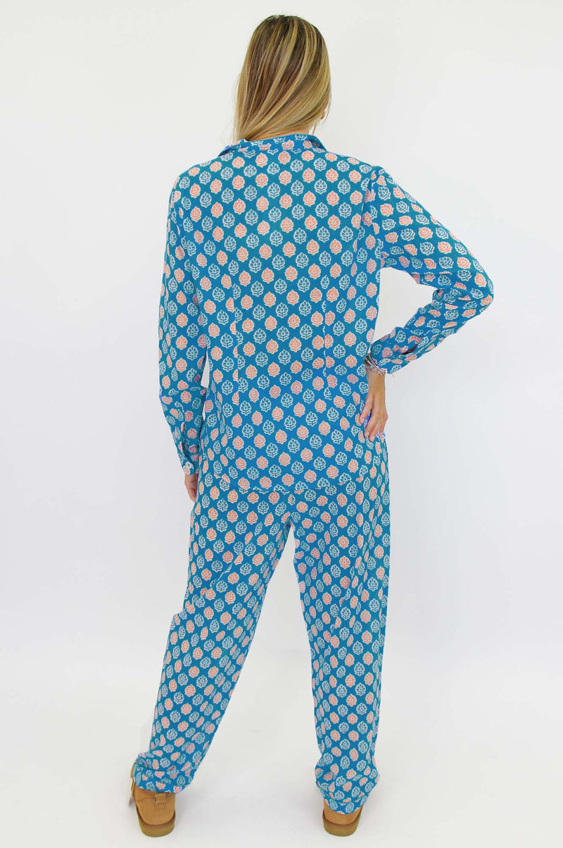 Three Piece Pyjama Set | Hyancinth Blue/Orange