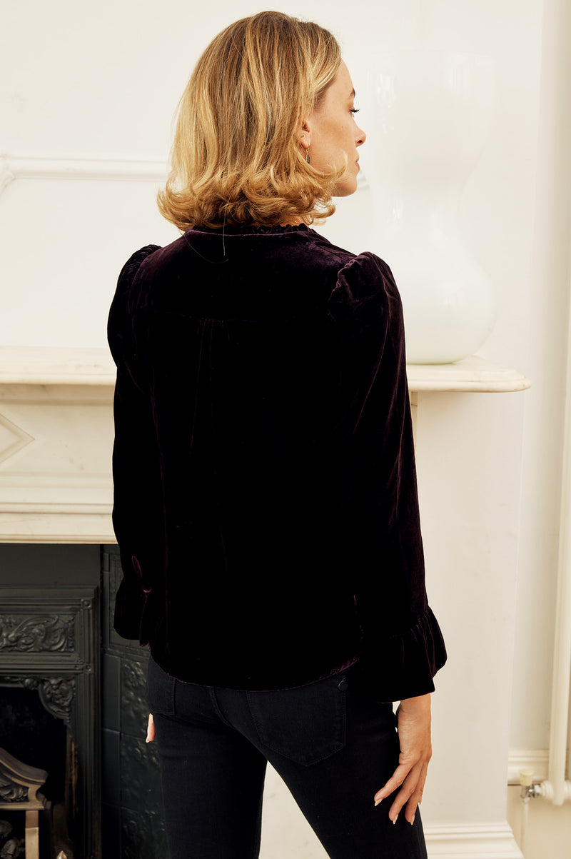 Astrid Velvet V-Neck Top | Aubergine