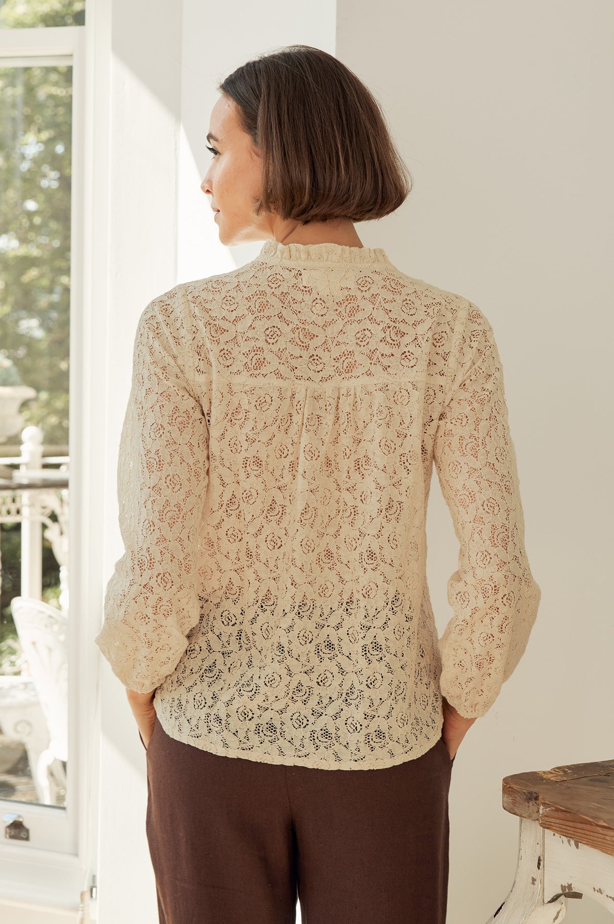 Aspiga Ladies Amelie Corded Lace Cotton Blouse Ivory White