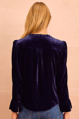 Astrid Velvet V-Neck Top | Navy