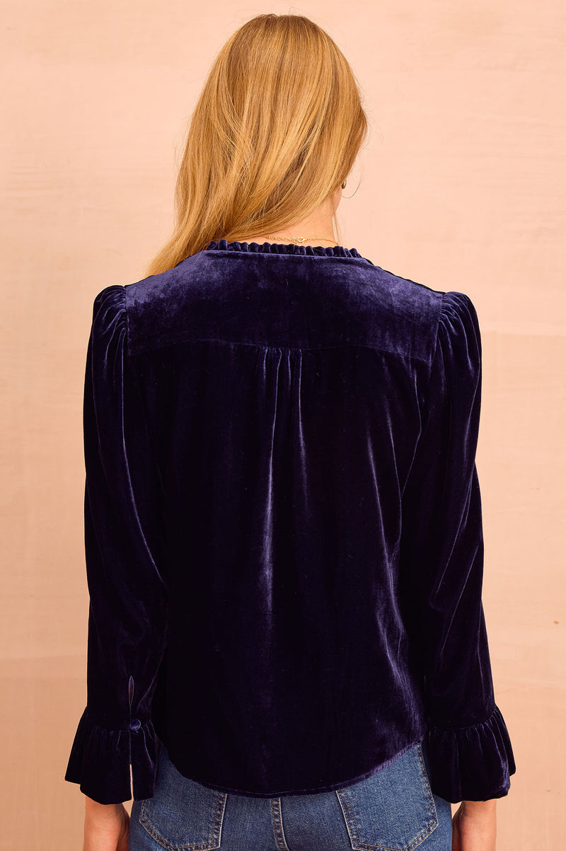 Astrid Velvet V-Neck Top | Navy