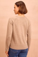 Cashmere Blend Hearts Crew Neck Jumper | Oat/Fig