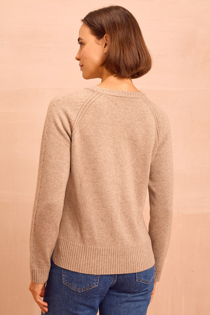 Cashmere Blend Hearts Crew Neck Jumper | Oat/Fig