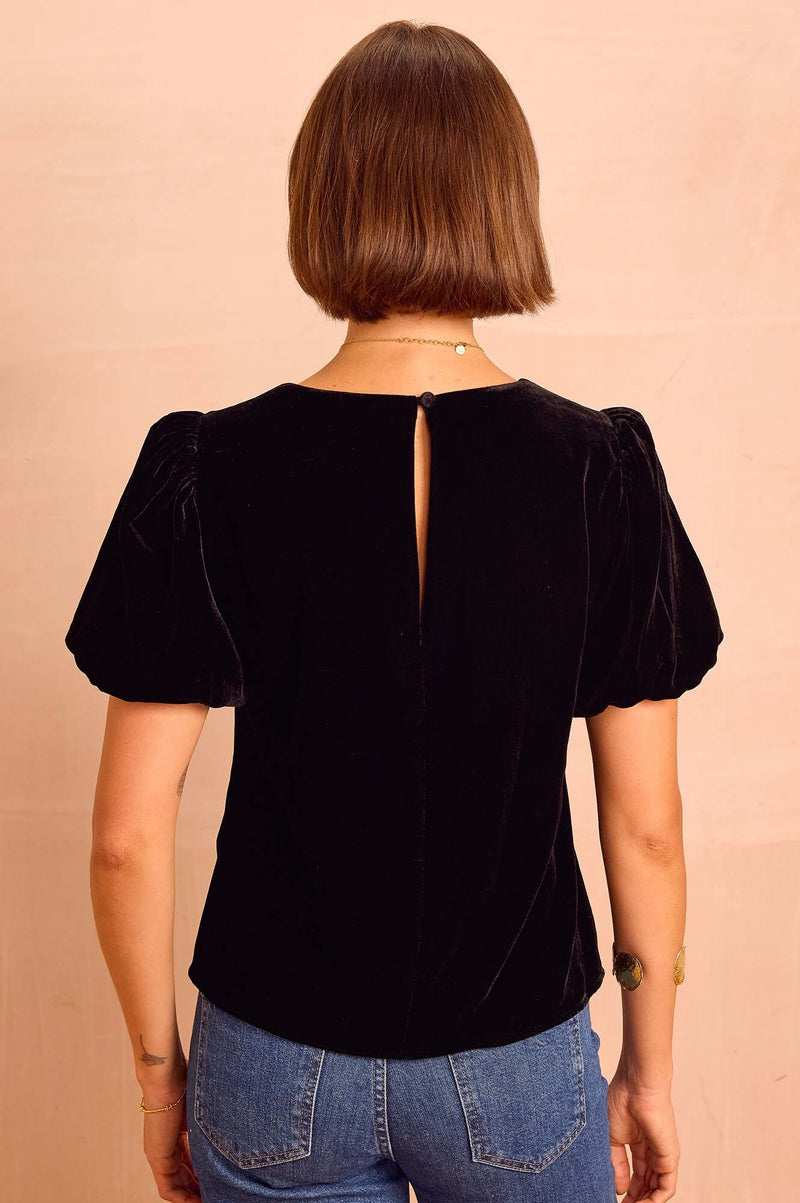 Dulcie Velvet Puff Sleeve Top | Black