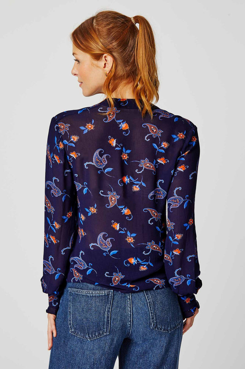 Maisie Viscose Georgette Shirt | Budding Paisley Navy/Orange