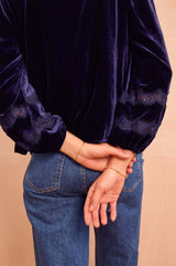 Claudette Velvet Lace Blouse | Navy