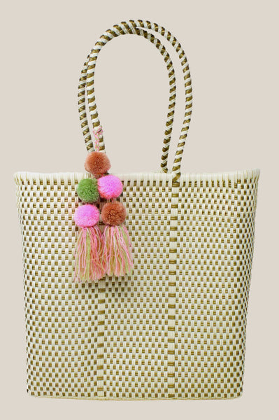 【PORTERNA】Pompom tote bag Canvas Tote Bag Artisan Aztec Pompom Fringe Zigzag Tutti