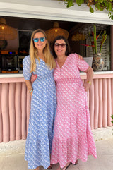 Billie Short Sleeve Dress | White/Pink