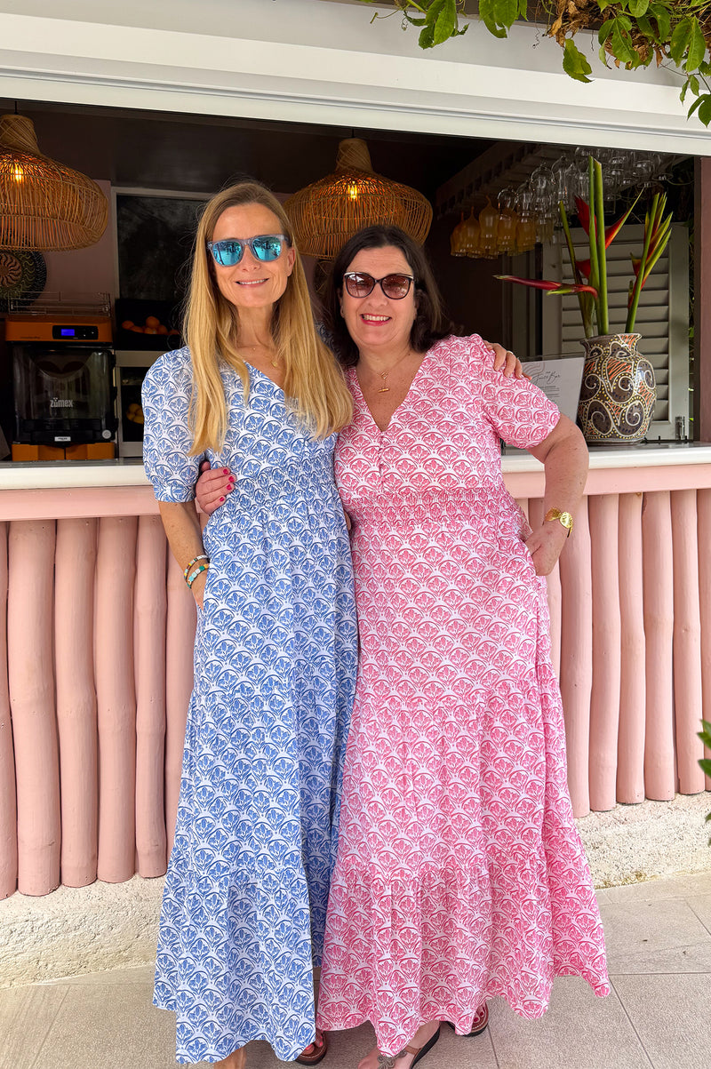 Billie Short Sleeve Dress | White/Pink
