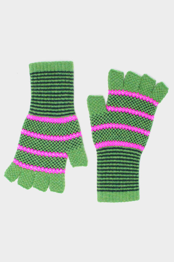 Striped Fingerless Gloves | Leaf Green/Pink