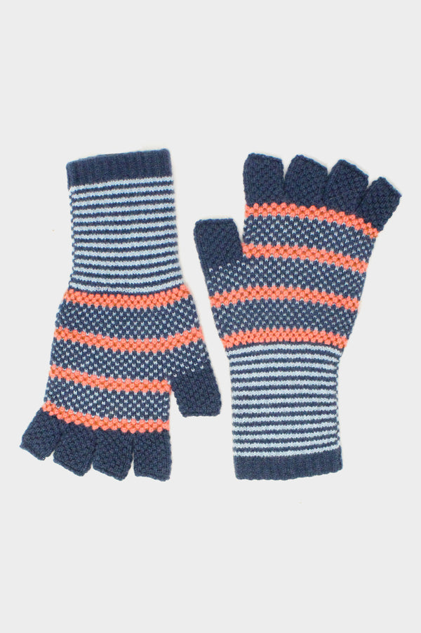 Striped Fingerless Gloves | Teal/Coral