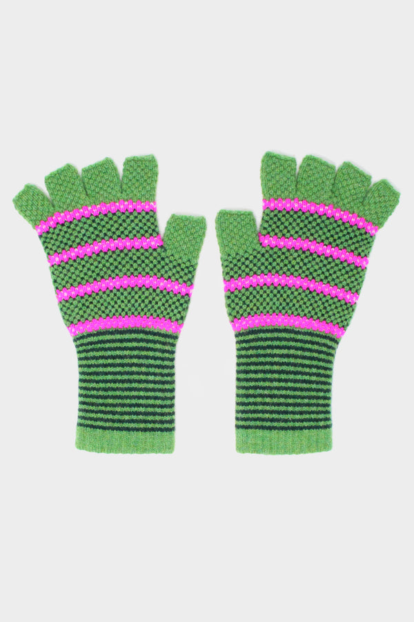 Striped Fingerless Gloves | Leaf Green/Pink