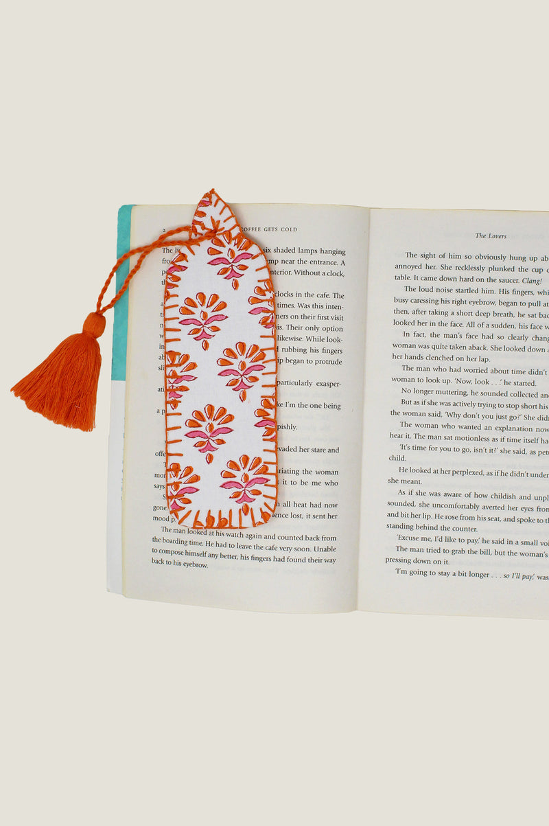 Block Printed Organic Cotton Quilted Bookmark | Hot Coral