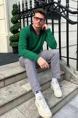 Men's Knitted Merino Wool Quarter Zip | Bright Green