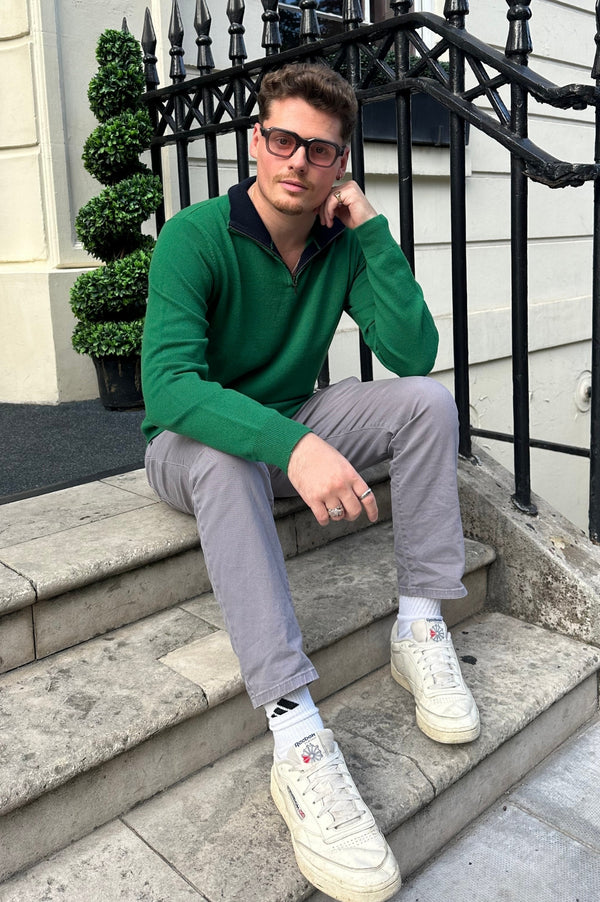 Men's Knitted Merino Wool Quarter Zip | Bright Green