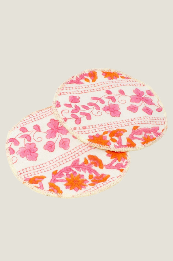 Block Print Face Pad | Linear Botanical Orange/Pink