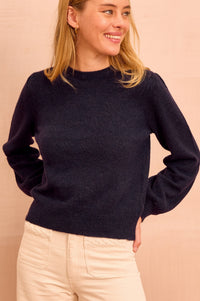 Alpaca Blend Puff Sleeve Jumper | Navy - Aspiga