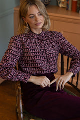 Printed Frill Collar Blouse | Burgundy