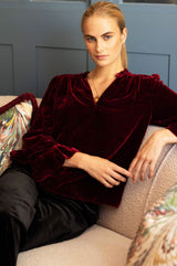 Astrid Velvet V-Neck Top | Wine Red