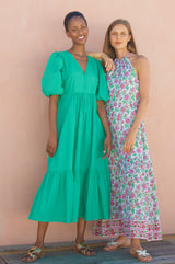 Bonnie Halter Block Print Maxi Dress | Pink/Green