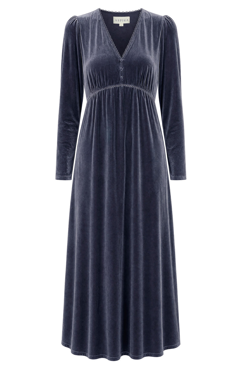 Aspiga Ladies Sustainable Kyrsty Velvet Dress in Grey/Blue