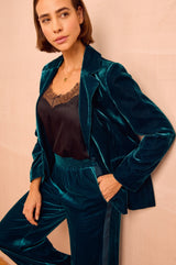 Velvet Side Stripe Trousers | Teal