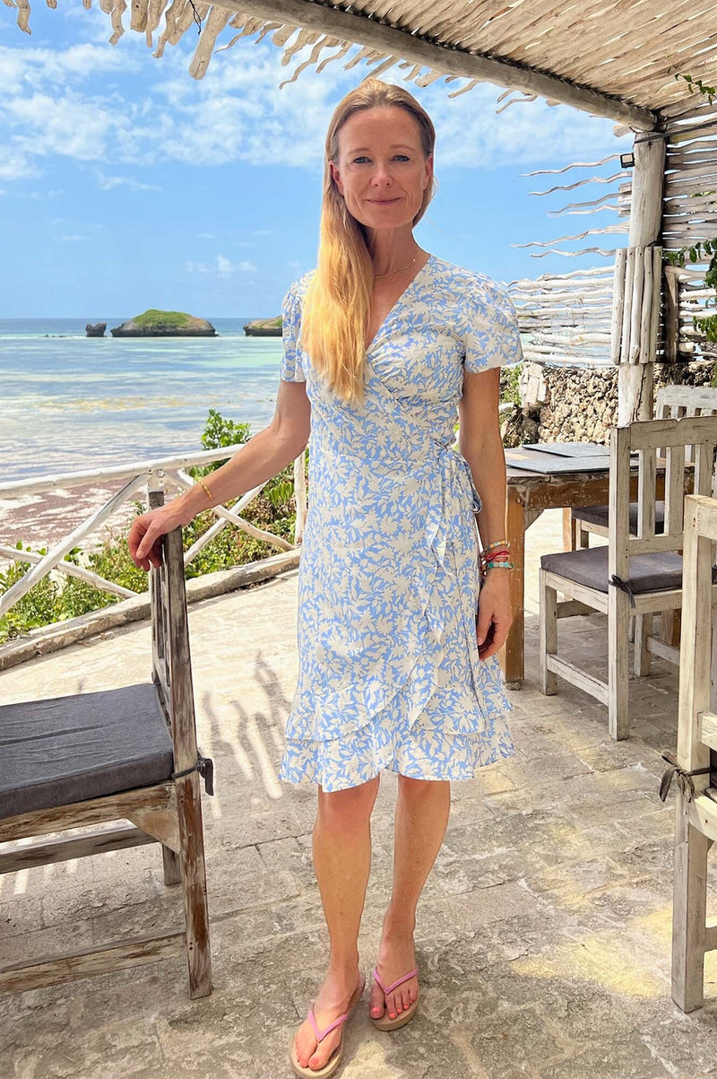 Chelsea EcoVero™ Wrap Dress | Pale Blue/White