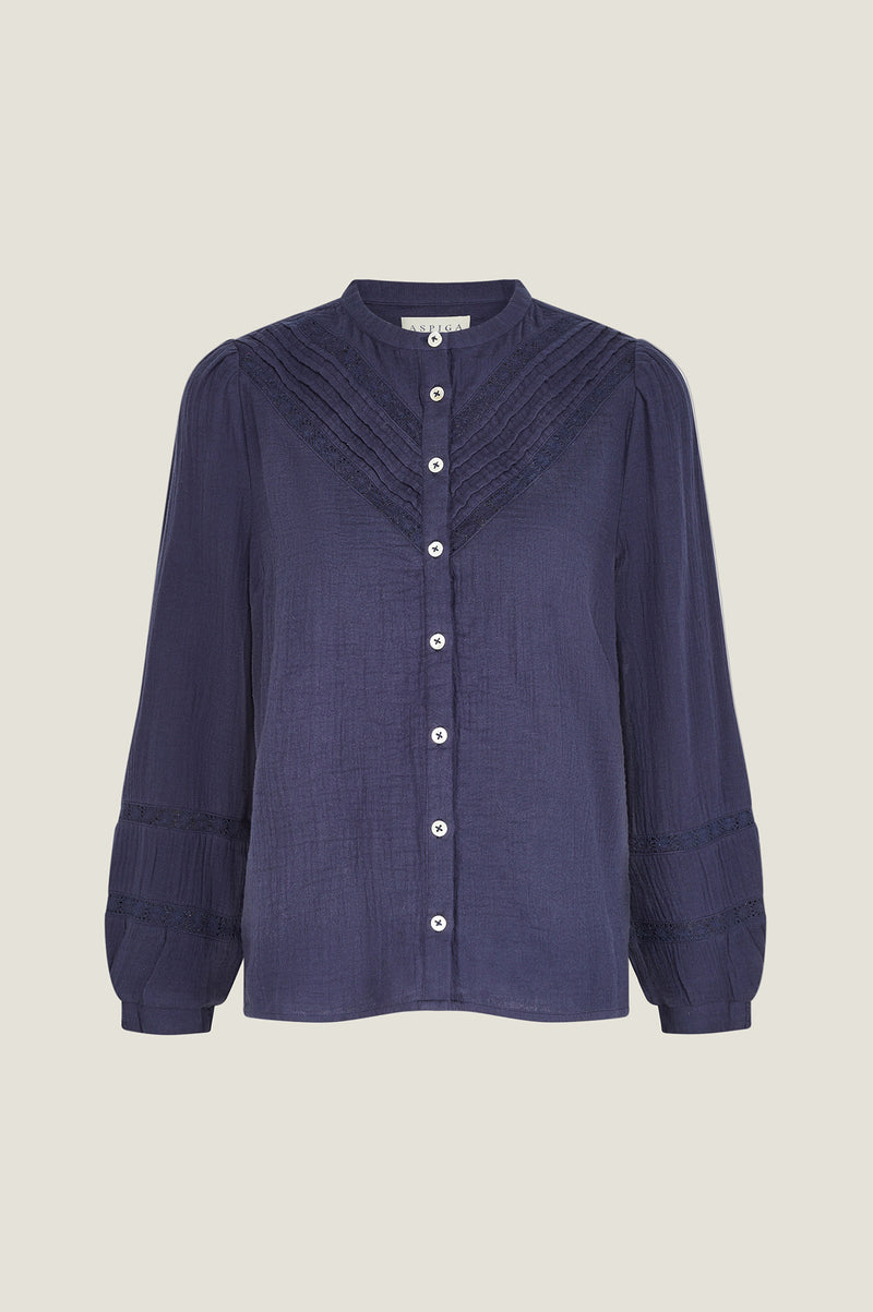 Chevron Lace Organic Cotton Cheesecloth Shirt | Navy
