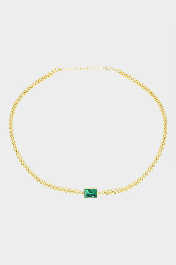 Chunky Green Stone Necklace | Gold