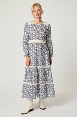 Clara Lace Panelled Dress | Grande Fleur Grey/Cream