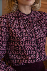 Printed Frill Collar Blouse | Burgundy