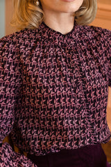 Printed Frill Collar Blouse | Burgundy