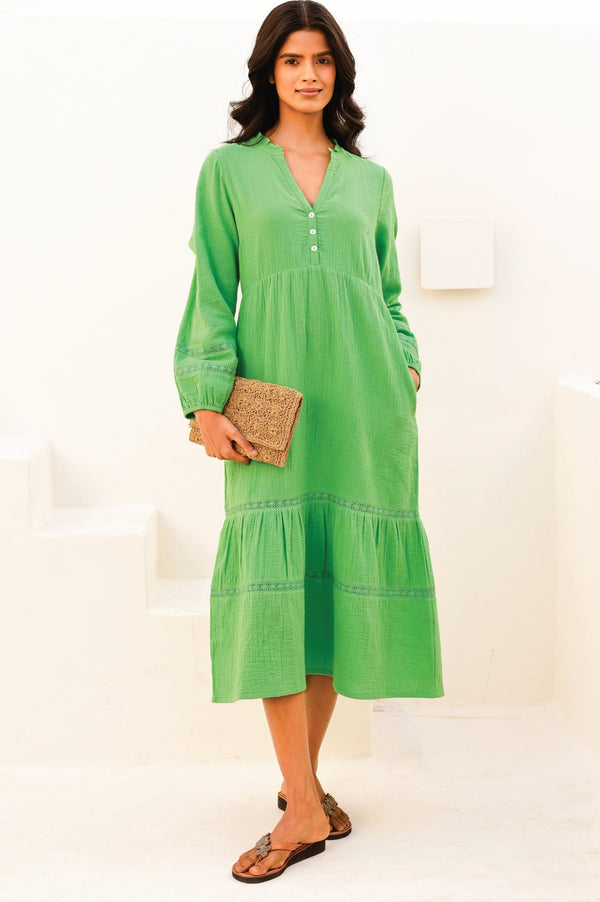 Sadie Organic Cotton Cheesecloth Dress | Green