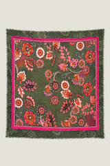 Bold Floral Print Scarf | Khaki/Red/Purple