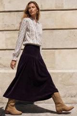 Dropped Waist Baby Cord Skirt | Aubergine