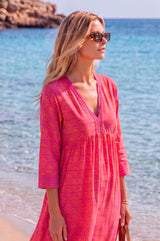 Mykonos Organic Cotton Maxi Beach Dress | Pink/Orange