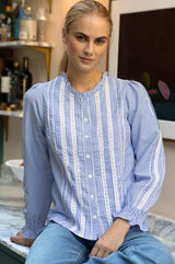 Vienna Striped Long Sleeve Blouse | Blue/White