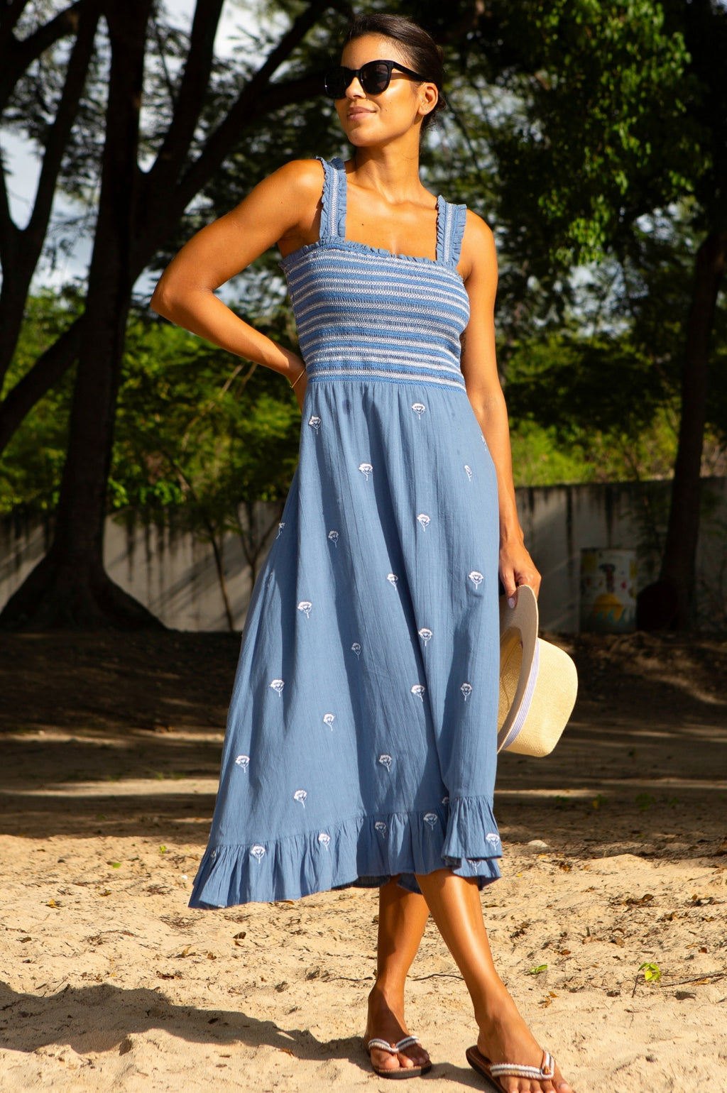 Rhianna Embroidered Dress Blue White