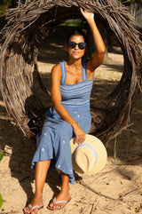 Rhianna Embroidered Dress | Blue/Grey/White