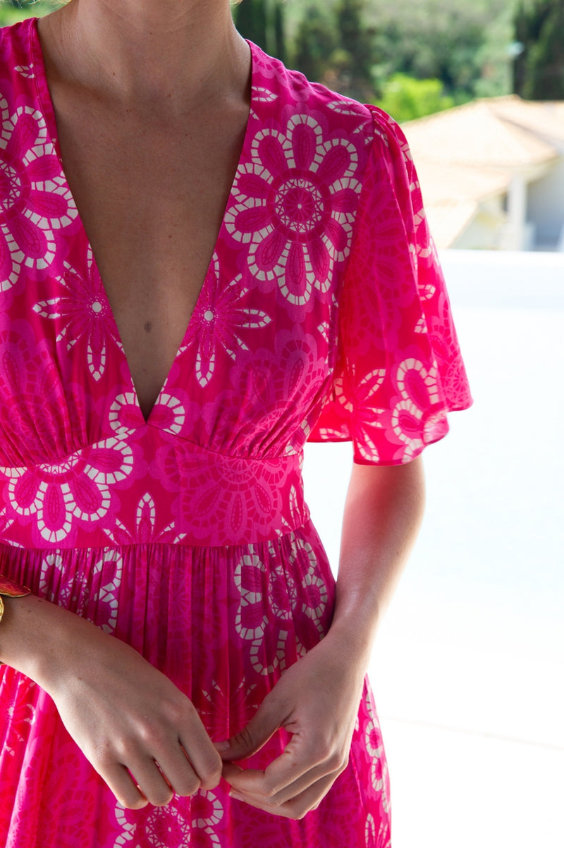 Sylvie EcoVero™ Dress | Lace Floral Pink/White