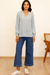 Clea Blouse | Flower Tile Green/Lilac